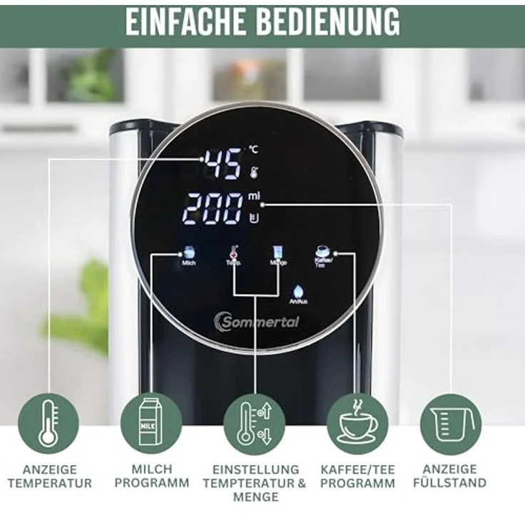 Sommertal HW400 Heißwasserspender Businessline, 4L Tank, instant heißes Wasser 45-100°C, Touchdisplay, kompakt – Bild 2