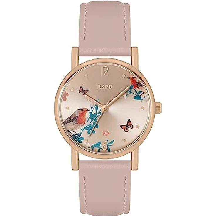 Tikkers RSPB Damenuhr, Vogel-Zifferblatt Rotkehlchen, Gehäuse aus 100 % recyceltem Metall, umweltfreundliches Armband, einjährige Garantie – Bild 1