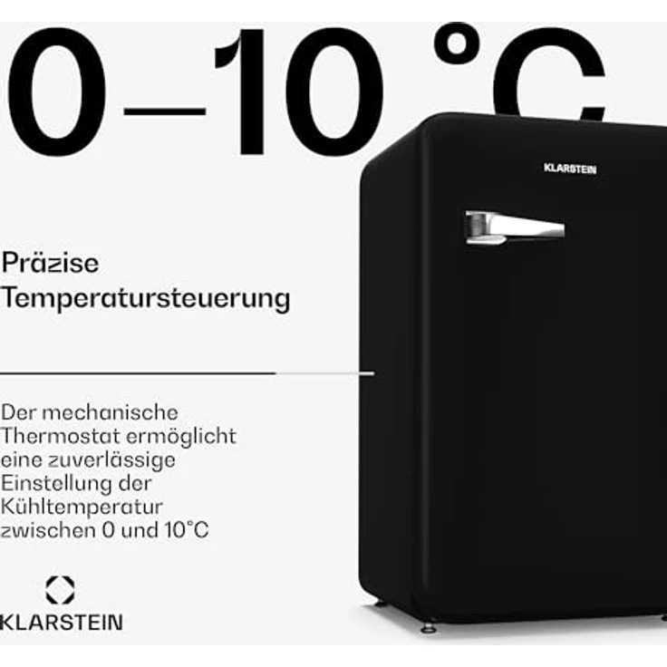 Klarstein Audrey Evo 90L Retro Mini Kühlschrank, 40 dB, kompakt mit verstellbaren Füßen und Wendetür, schwarz – Bild 4