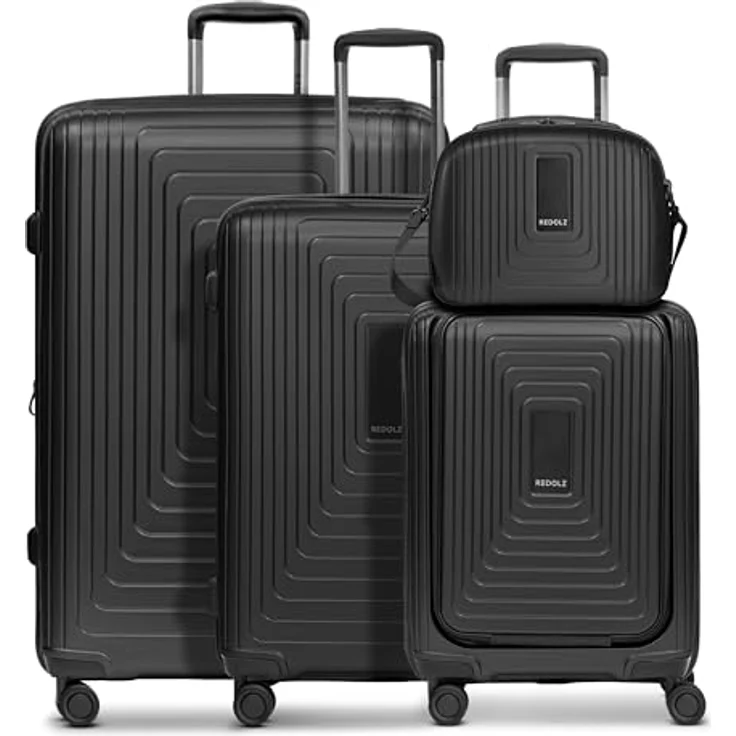 REDOLZ Hartschalen Koffer-Set-4-teilig | S 55 cm (mit Laptopfach) + M 66 cm + L 77 cm + Beauty-Case | Dehnfalte, leicht, wasserfeste Reißverschlüsse (Essentials 14) – Bild 3