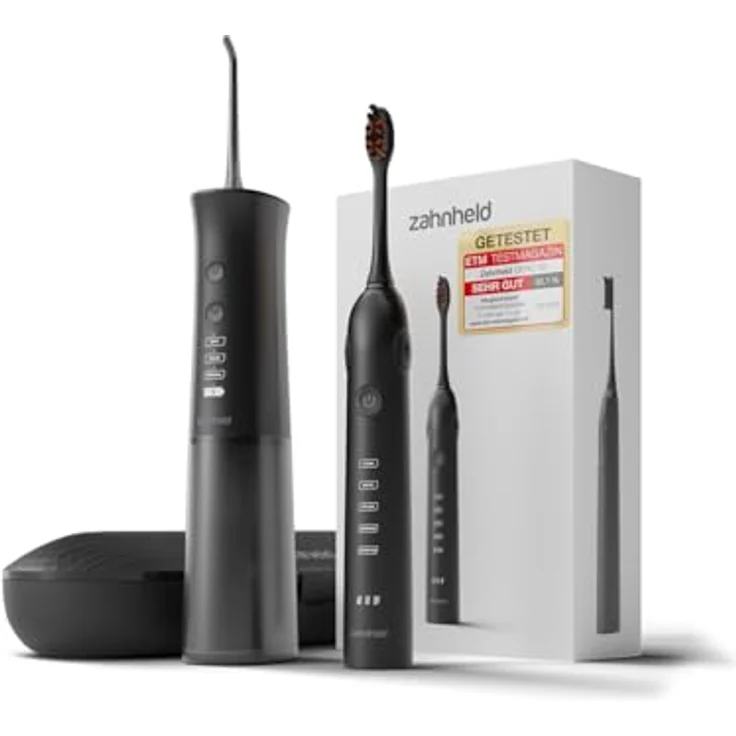 Zahnheld® Super-Set, elektrische Schallzahnbürste GERO + Munddusche AQUADENT | inkl. Bürstenkopf & Reiseetui | Effektive Zahnreinigung + Interdentalreinigung – Bild 1
