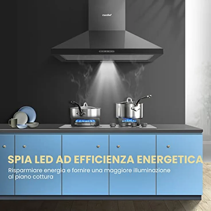 COMFEE' PYRA17B-60, Dunstabzugshaube 60 cm Edelstahl mit 320 m³/h Saugleistung, LED-Beleuchtung und Kohlefilter – Bild 3