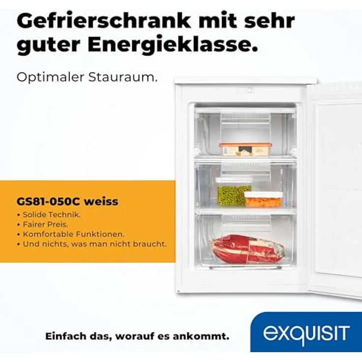 Exquisit Gefrierschrank GS81-050C, 85 Liter, 4-Sterne-Gefrieren, klein und kompakt, 2 Gefrierschubladen, 1 Gefrierfach, weiss – Bild 2