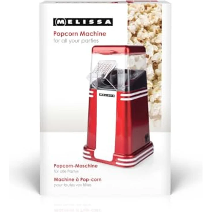 Melissa Retro Popcorn Maker 16310187, Heißluft-Popcornmaschine 1200 W, 40-60 g/Portion, in 2-4 Min fertig, fettfreies Popcorn, kompaktes Design - Rot/Weiß – Bild 4