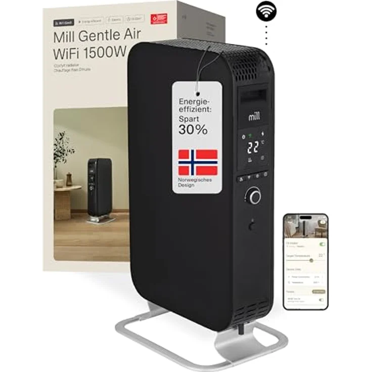 Mill Ölradiator Elektro Heizkörper 1500W, WiFi Smarte Heizung für 18-22m², leise, Designed in Norwegen - schwarz – Bild 1