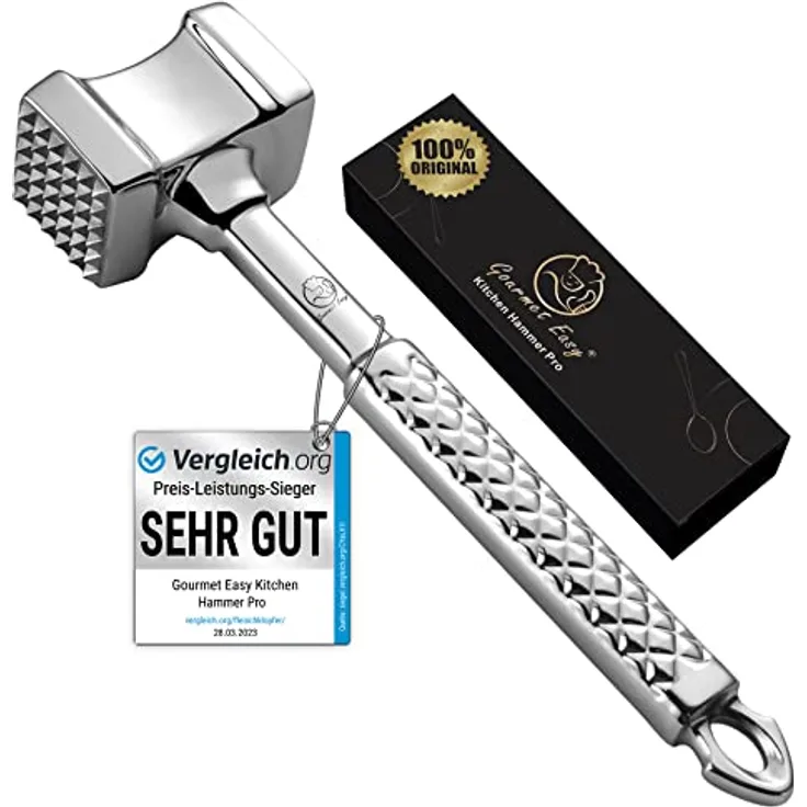 Fleischklopfer Edelstahl spülmaschinenfest - Original Design - Doppelseitiger Schnitzelklopfer ideal für Schnitzel, Koteletts, Steaks - Fleischhammer mit 5 Jahre Garantie - Preisvergleich