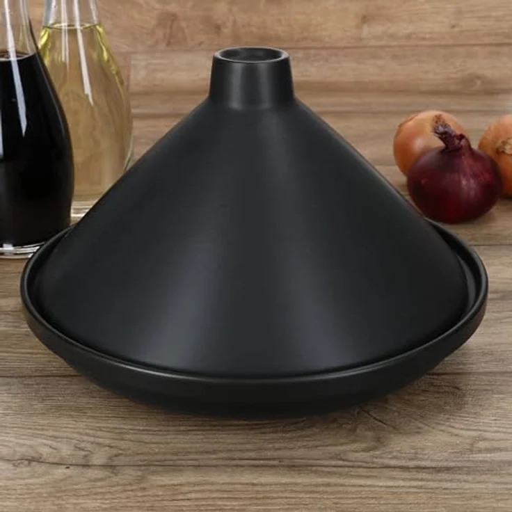 MamboCat Tajine, Schmorform aus matt schwarz Steingut mit Deckel, 24 cm, für Ofen bis 200 °C, ideal zum Garen und Servieren von Tajine-Gerichten – Bild 5