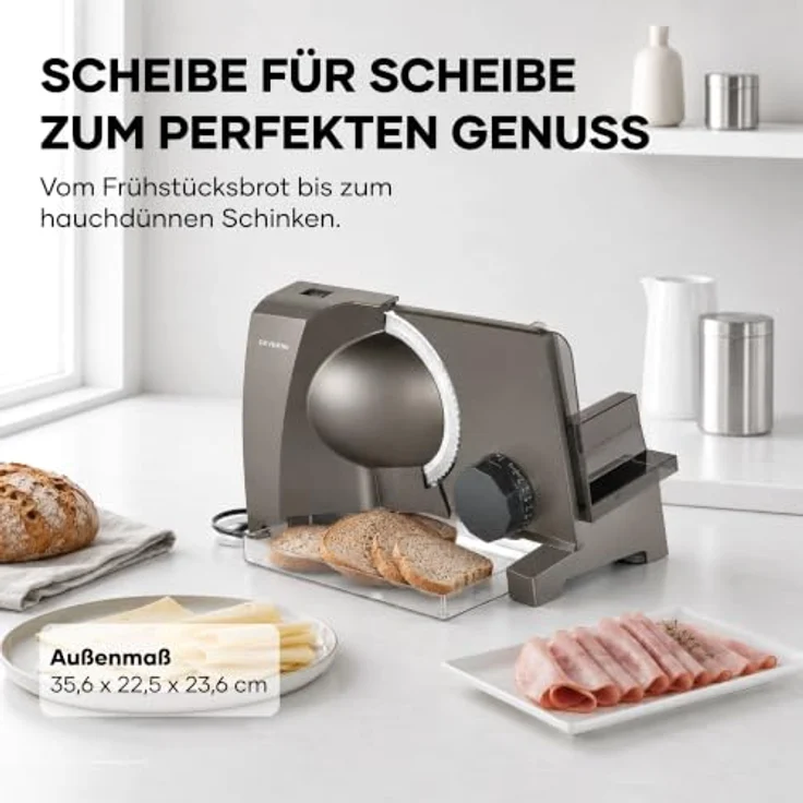 Severin Allesschneider, kompakte Brotschneidemaschine mit stufenlos einstellbarer Schnittstärke bis 23 mm, Dark Inox – Bild 2