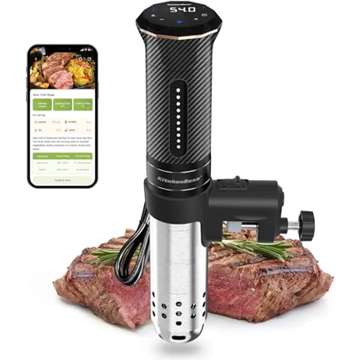 KitchenBoss Sous Vide Garer Stick WiFi, 1100W Präzisionskocher mit App-Steuerung, IPX7 wasserdicht, LED Touch Display, 40℃-90℃ Temperaturbereich