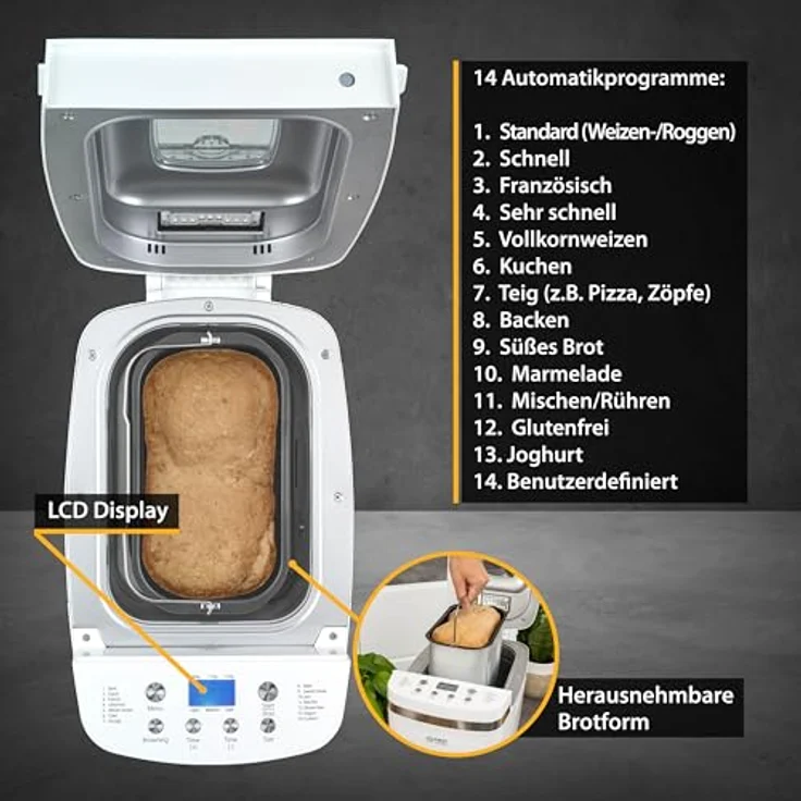 TZS First Austria Multifunktionaler Brotbackautomat | 14 Programme | Zutatenspender | Teigmenge 900g und 1350g | einstellbare Bräunungsgrade | Timer | Warmhaltefunktion | automatische Abschaltung – Bild 4