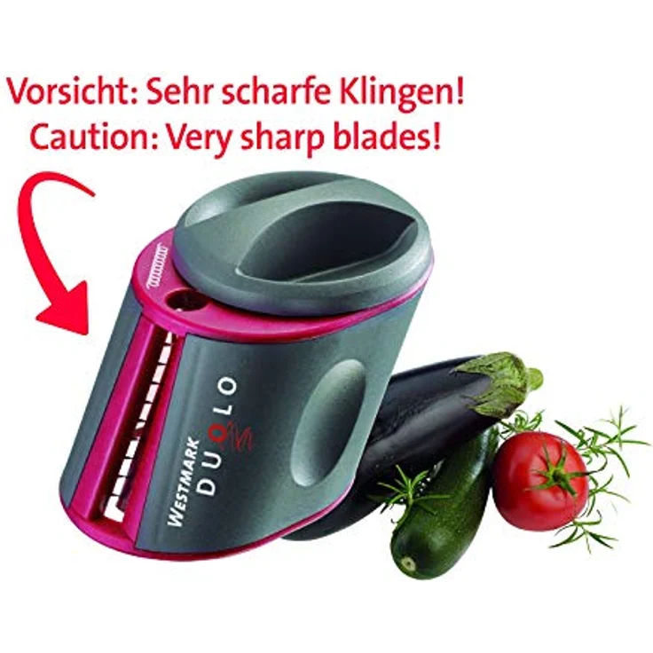 Westmark Gemüse-Spiralschneider Hand, mit 2 Schneidkegeln und Restehalter, Rostfreier Edelstahl/Kunststoff, Duolo, Anthrazit/Rot, 11622260 – Bild 3