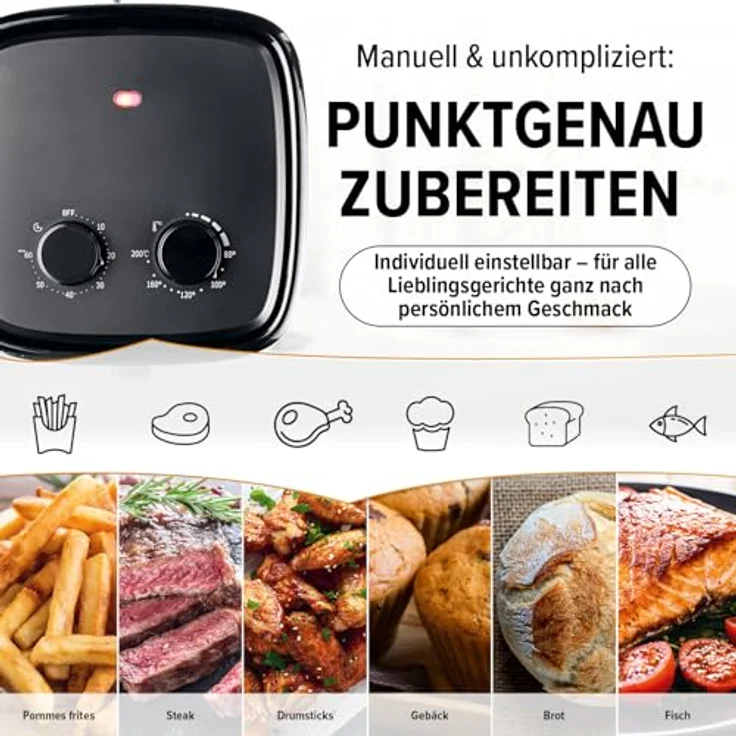 GOURMETmaxx Heißluftfritteuse 3,2 L, 1300 W schwarz | Mechanisch mit Timer & Temperaturregler | Kompakt für fettfreies Frittieren, Braten & Grillen – Bild 3
