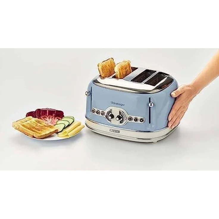 Ariete 156, Design-Toaster für 4 Scheiben,6 Toaststufen, 1600 W, Edelstahl, 4 Brotschlitze, Blau – Bild 3