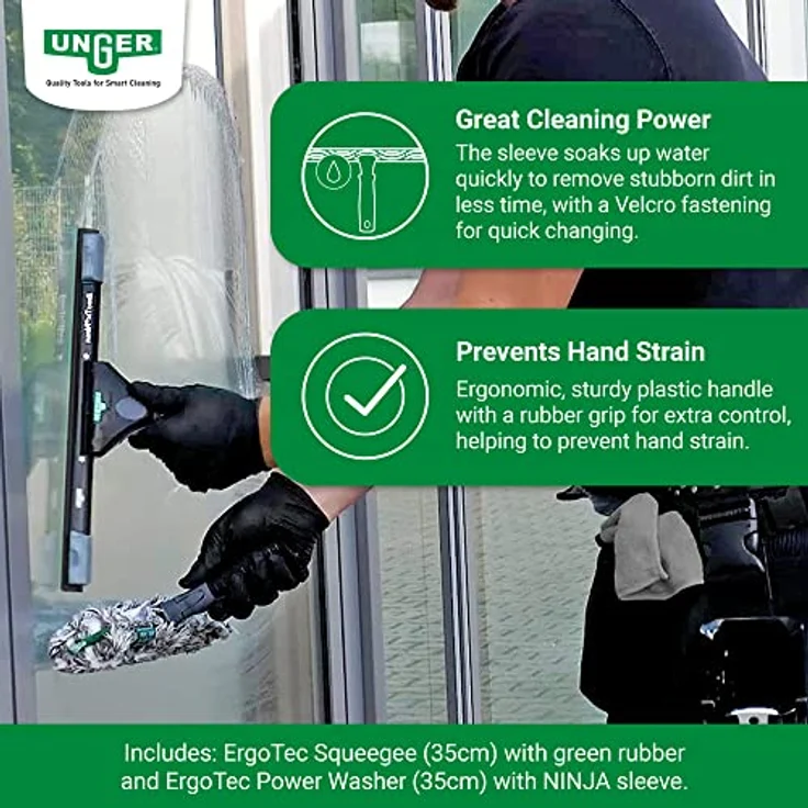 UNGER ErgoTec Ninja Fensterreinigungs Starter-Set 2in1 (inkl. Einwascher + Abzieher, für professionelle Fensterreinigung/Glasreinigung) AKN10 – Bild 3