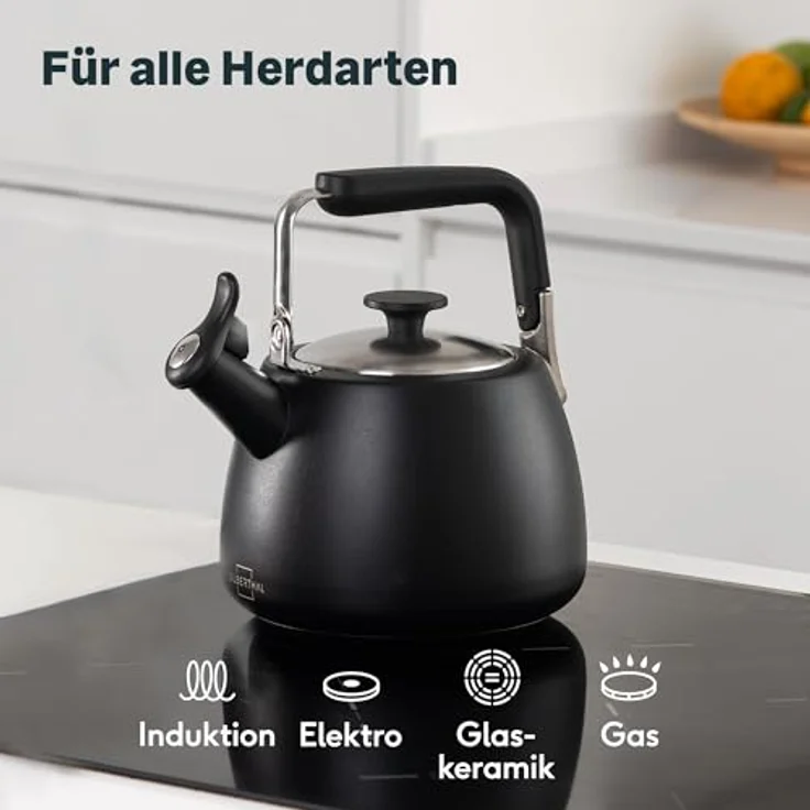 SILBERTHAL Wasserkessel Induktion 2,8l, Edelstahl Flötenkessel schwarz, hitzeresistente Materialien, ideal für Camping und alle Herdarten, Version 2024 – Bild 3