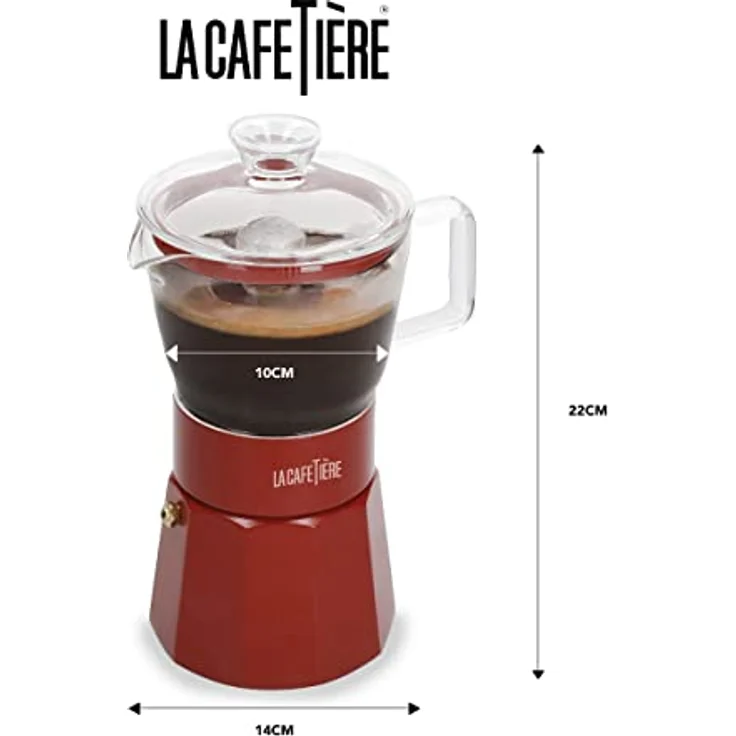 La Cafetière Verona Espressokocher aus Glas, rot, induktionsgeeignet, 6 Tassen, in Geschenkverpackung – Bild 2