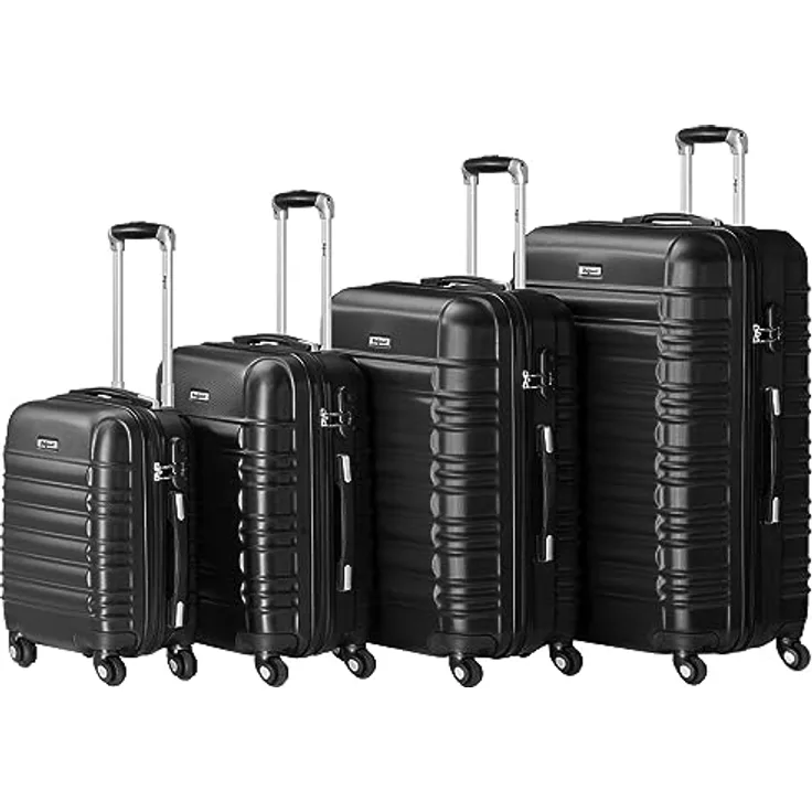 Zelsius Koffer Set 4 Stück, Schwarz | ABS Hartschalenkoffer mit Zahlenschloss, 4 Rollen und Innen Trennwand | Handgepäckkoffer, 4 teilig, Trolley, Koffer Groß, Luggage Set