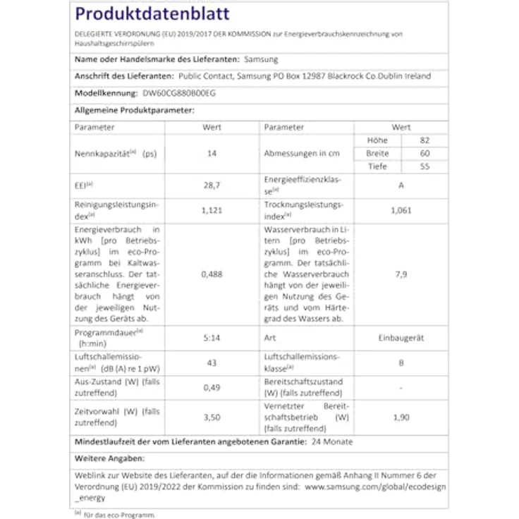 Samsung DW8700B Vollintegrierbarer Geschirrspüler, 60 cm, 14 Maßgedecke Weiß – Bild 9