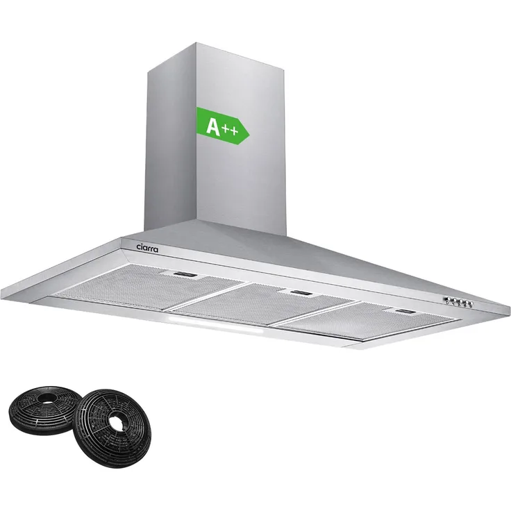 Ciarra VMS9201, Dunstabzugshaube 90 cm Wandhaube mit 370 m³/h in A++ Effizienz und 3 Geschwindigkeitsstufen, LED-Beleuchtung