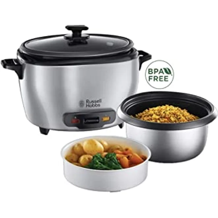 Russell Hobbs Reiskocher Maxi 2,5l inkl. Dampfgarer-Einsatz Warmhaltefunktion, antihaftbeschichteter Gartopf, Reislöffel & Messbecher Schongarer für Gemüse & Fisch, MaxiCook 23570-56 – Bild 2