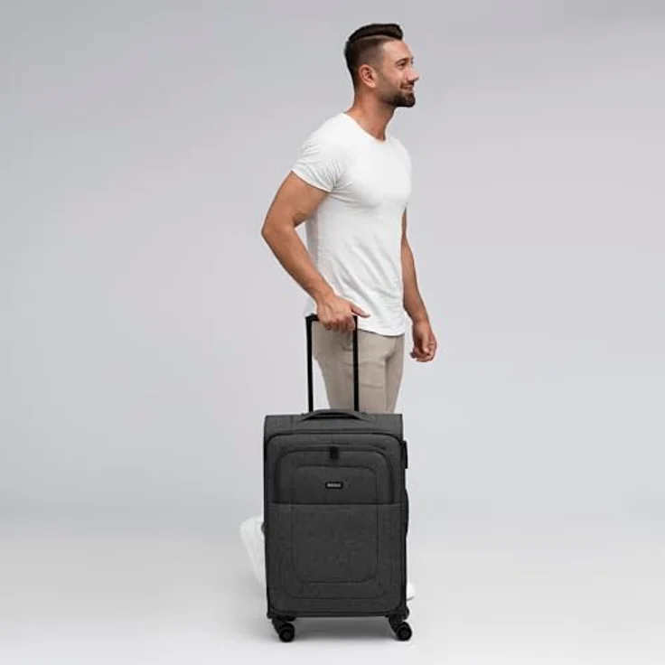 REDOLZ Essentials 12 MEDIUM Weichschalen Koffer für Männer & Frauen | Leichter Trolley 67 cm mit 4 Doppelrollen & TSA-Schloss (mit Dehnfalte erweiterbar) – Bild 5