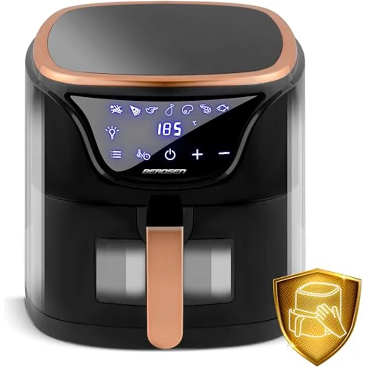 Berdsen Heißluftfritteuse Airfryer 1500 W, 5 L, fettfreies Kochen, Schwarz Gold, mit Timer und intelligenter Speicherfunktion – Bild 4