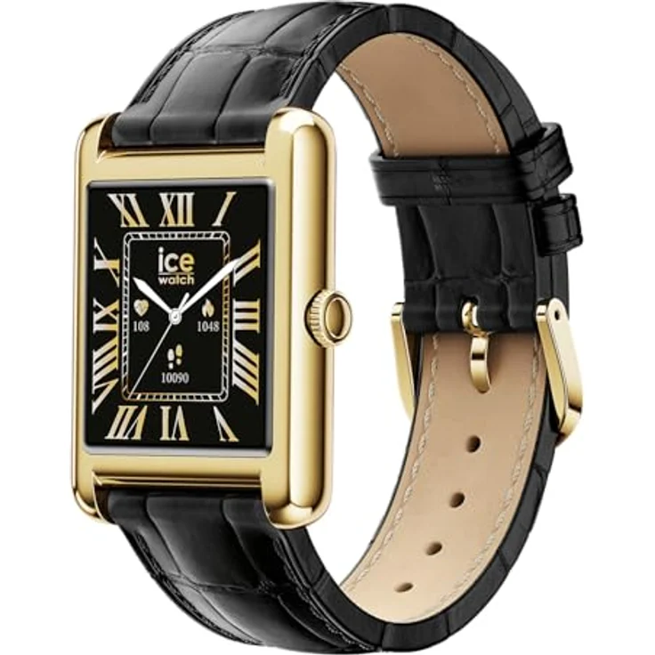 ICE-WATCH Ice smart TKS 2.0 Gold Black Croco, Damen verbunden, 1,41 Zoll, schwarzes Alligatorlederarmband, Herzfrequenzmesser, Bluetooth, wasserdicht bis 5 bars – Bild 2