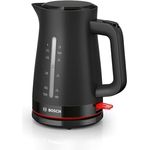 Bosch kabelloser Wasserkocher My Moment TWK3M123, Abschaltautomatik, Überhitzungsschutz, Tassenanzeige, beidseitige Wasserstandsanzeige, entnehmbarer Kalkfilter, 1,7 L, 2400 W, Schwarz matt