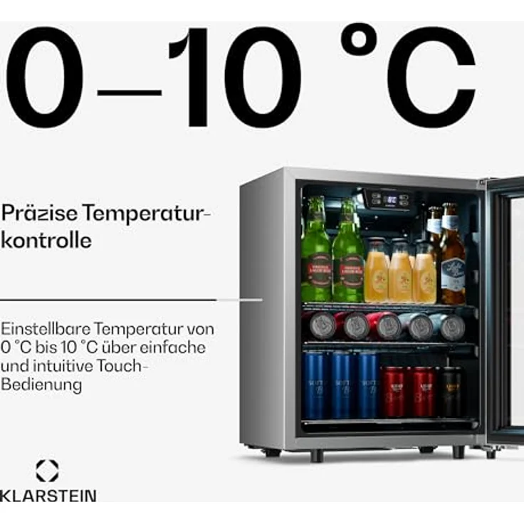 Klarstein LuxeChill Getränkekühlschrank, 60L Kapazität, Temperaturrange 0-10°C, freistehend, schwarz, IPX4 spritzwassergeschützt – Bild 4