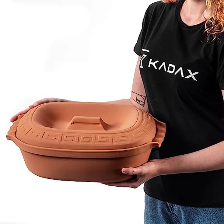 KADAX Ovaler Tonbräter Augustus, Keramik Dampfgarer mit Deckel und Seitengriffen, 5L für fettfreies Kochen, hitzebeständig bis 200°C – Bild 5