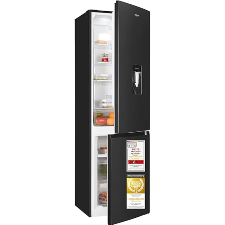 Exquisit Kühl-Gefrierkombination KGC5265-70-NF-WS-040C, 251 l No Frost, Wasserspender, Energieklasse C, leise 39 dB, schmal 54 cm, inoxlook-az – Bild 1