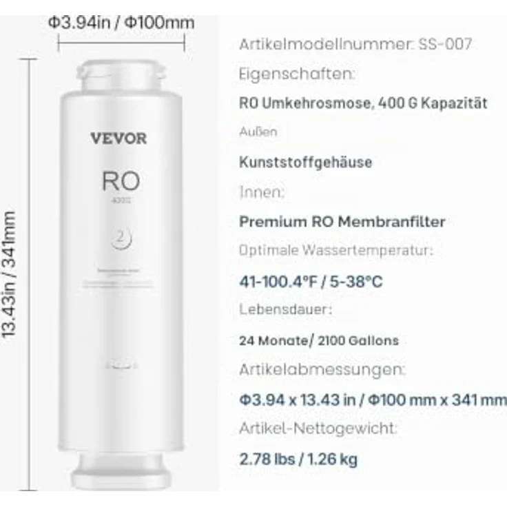VEVOR Umkehrosmosesystem Ersatz 400 GPD, 9-stufiger Wasserfilter für SS-002, reduziert Blei, Chlor und Rost, langlebig für 24 Monate – Bild 7