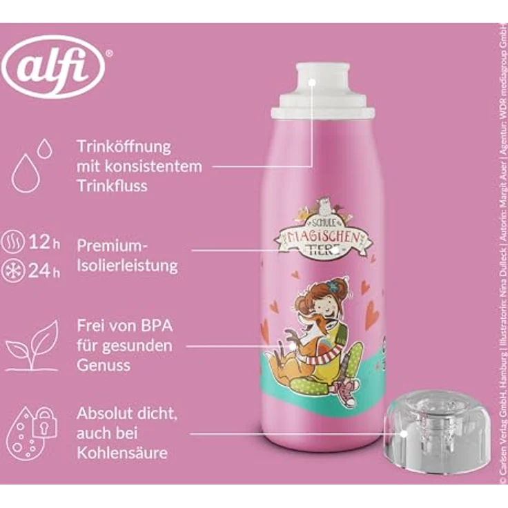 alfi KIDS ISO BOTTLE 350ml, Ida - Isoliertrinkflasche aus Edelstahl, dicht mit Drehverschluss, hält 12 Stunden heiß und 24 Stunden kalt, für Kohlensäure geeignet, BPA-frei – Bild 3