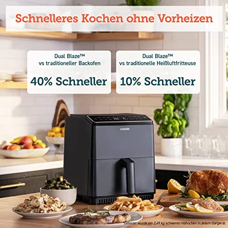 COSORI Heißluftfritteuse XXL, Dual Blaze, 6,4 L(1.81kg) Wifi verbunden, Airfryer mit 12 Multifunktionen, 90+ Online Rezept & Rezeptbuch, Full Touch Screen, 1700W, Dunkelgrau – Bild 2