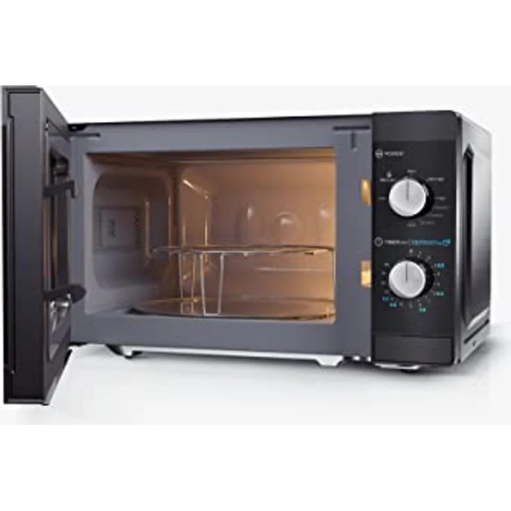 Sharp YC-MG01E-B Mikrowelle mit Grill, 20 Liter Garraum, 800 Watt, Garraumbeleuchtung, Grillgestell, Timer, schwarz – Bild 3