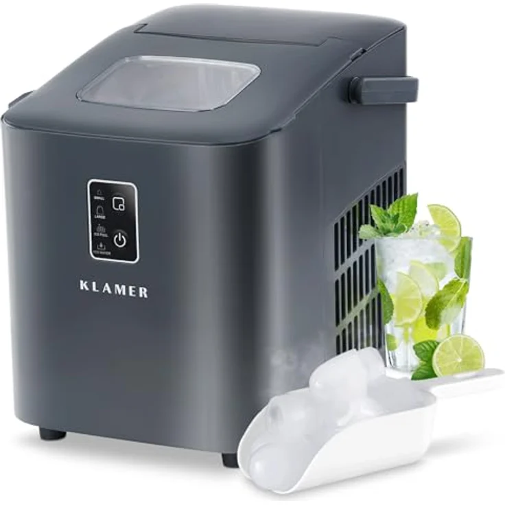 KLAMER Eiswürfelmaschine klein (2025), 8 Eiswürfel in 8 Minuten, 11 kg Eis pro Tag, 2 Größen, 1 L Wassertank, Geräuscharm, mit Eisschaufel und Tragegriff – Bild 1