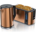 Arendo Frühstücks Set, Edelstahl Wasserkocher 1,5l Temperaturwahl & 4-Scheiben Langschlitz Toaster, Kupfer, 1,7 Liter, 4 Temperaturstufen, Warmhaltefunktion