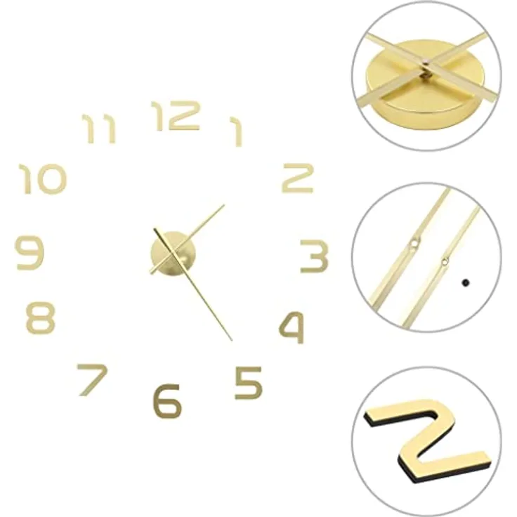 vidaXL 3D Wanduhr Modernes Design 100cm XXL Golden Wand Uhr Wandtattoo Deko