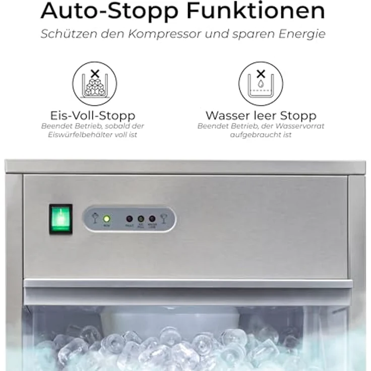 KLAMER Eiswürfelmaschine Gastro, 20 kg/24h, vollautomatisch, hygienischer Edelstahl, verschließbar, für Gastronomie – Bild 6