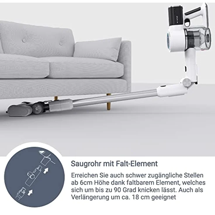 KLAMER Akku-Staubsauger, 420 Watt Kabelloser Staubsauger, Flexibler Akku Handstaubsauger mit verschiedenen Aufsätzen, Flex Staubsauger mit LED Licht – Bild 2