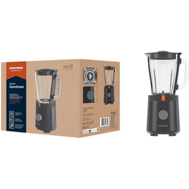 Grundig SM 5320 Standmixer, 1,5 Liter Glasbehälter, 600 Watt, 4-fach Edelstahlmesser, 2 Geschwindigkeitsstufen + Puls-Funktion, grau/terracotta