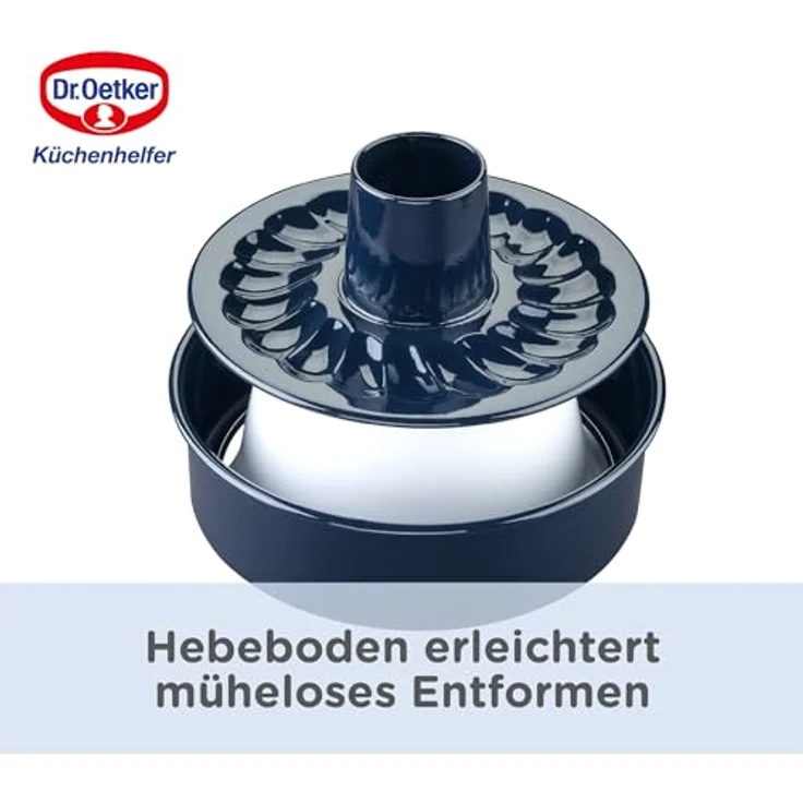 Dr. Oetker form mit Flach- und Rohrboden Ø 26 cm BACK-LIEBE EMAILLE, runde Backform mit schnitt- & kratzfester le-Versiegelung, Kuchenform mit 2 Böden (Farbe: Blau), Menge: 1 Stück – Bild 7