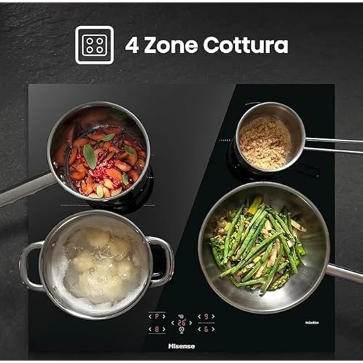 Hisense HI6421BSC, Induktionskochfeld 59,5 cm Schwarz, 4 Brenner mit Brückenfunktion und automatischer Topferkennung – Bild 5