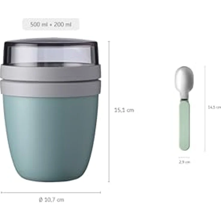 Mepal Lunchpot Ellipse mit Klapplöffel-Set, praktischer Joghurt- und Müslibecher, 500 ml + 200 ml, Mikrowellen- und spülmaschinengeeignet, Vivid Mauve – Bild 4