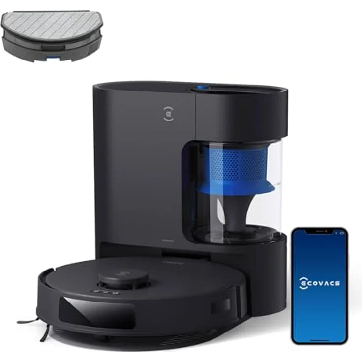 ECOVACS DEEBOT N20 PRO Plus Saugroboter mit Wischfunktion, Automatischer Entleerung Station, 8000Pa Saugkraft, Anti-Haar-Verhedderung, bis zu 300 Minuten Laufzeit, Schwarz – Bild 1