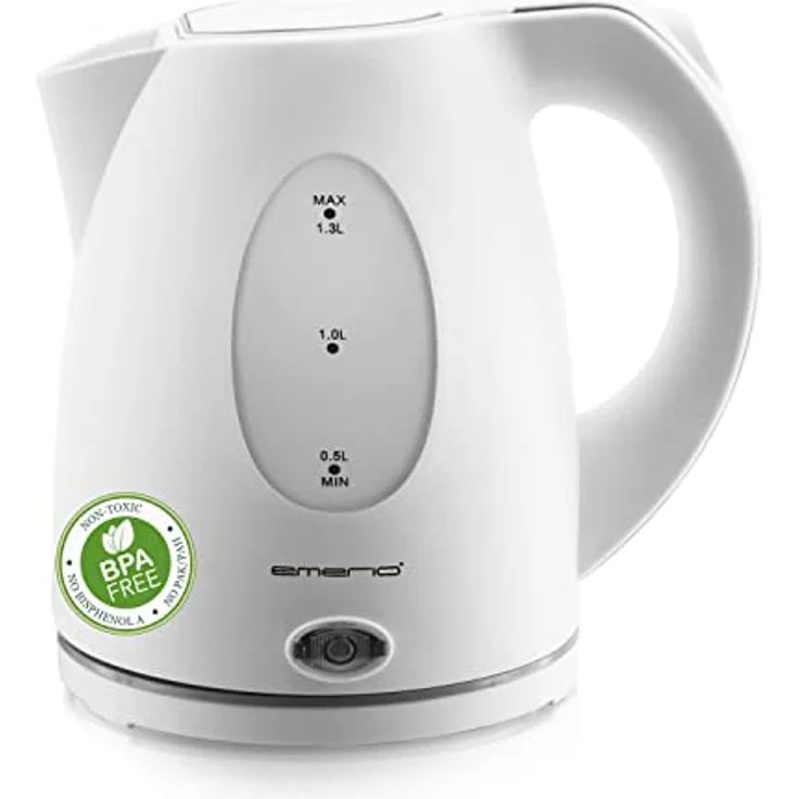 Emerio Wasserkocher 1,3 Liter für Reise/Camping/Büro mit 2200 Watt, BPA frei, Abschaltautomatik mit Trockenschutz, 360° Basis, inkl. Kalkfilter, Weiß, WK-106468.13 – Bild 1
