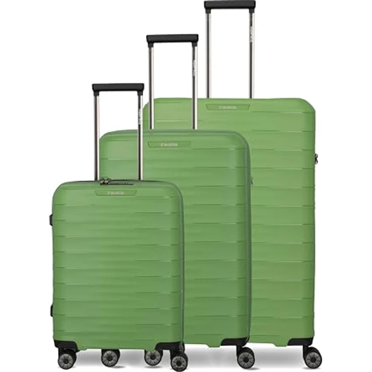 Travelite Koffer Set 3-teilig, MOOBY S/M/L, kratzfeste Hartschale aus recyceltem Material, 55/66/77 cm, 4 Doppelrollen, TSA-Schlösser – Reisekoffer, Trolley, Handgepäck – Bild 1