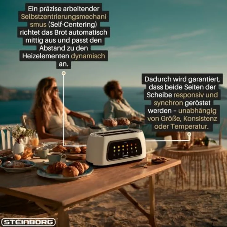 Steinborg XXL 4-Scheiben Toaster Schwarz mit Lift-Funktion, digitalem Display und Brötchenaufsatz, Edelstahl-Design – Bild 7