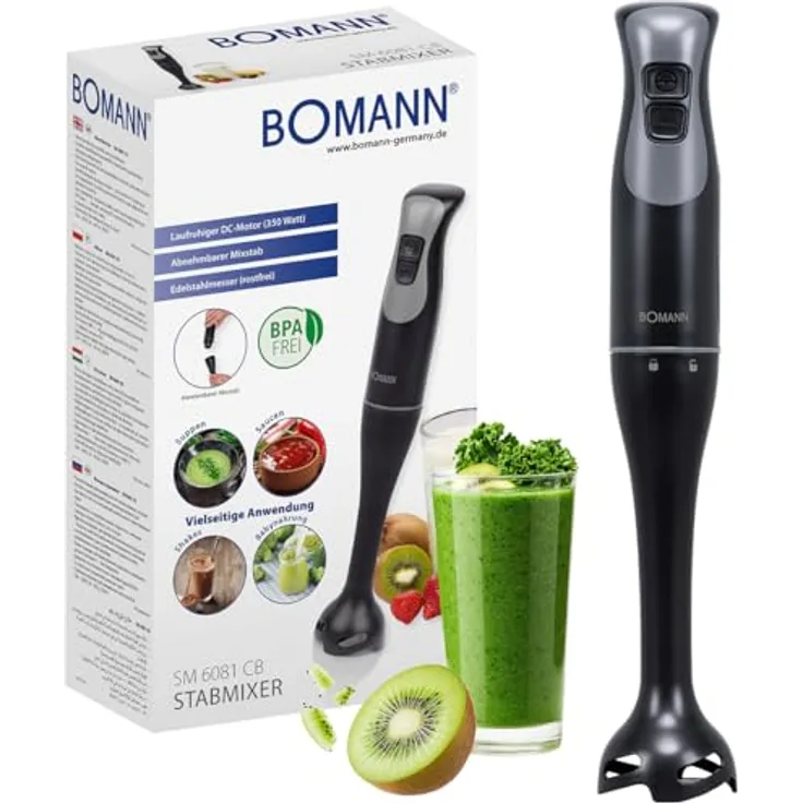 BOMANN Stabmixer SM 6081 CB, Edelstahl-Stabmixer mit 350 W, Turbo-Mode für Smoothies und Babynahrung