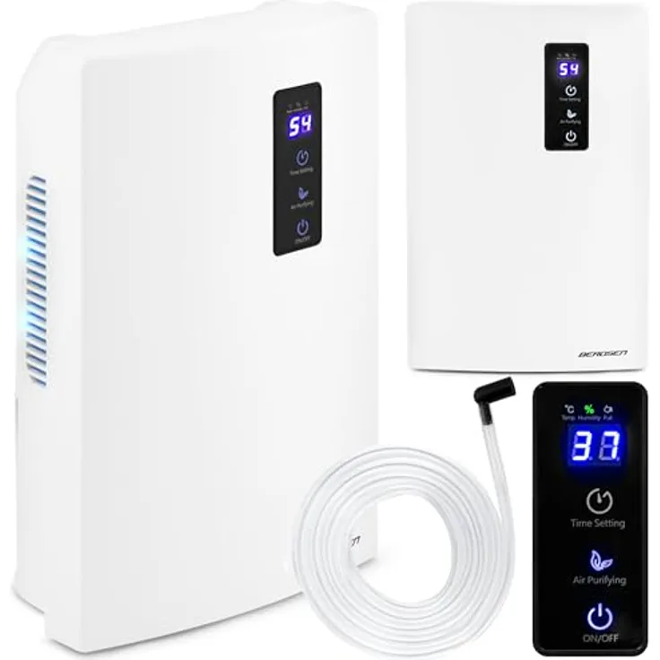 BERDSEN Luftentfeuchter mit Luftreinigungsfunktion, Peltier-Technologie, UV, 700 ml/Tag, 2000 ml Wassertank, leises Arbeiten, Timer, für Räume bis 30 m³